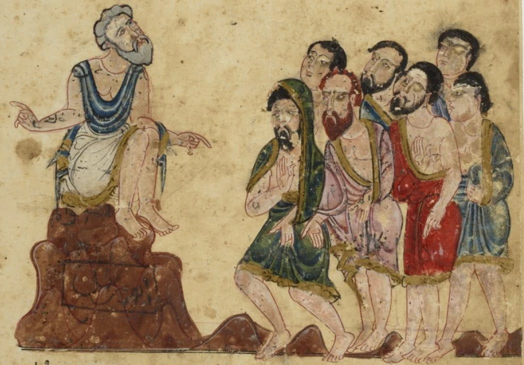 Illustration from Hariri's Maqamat showing pilgrims in varied clothing
